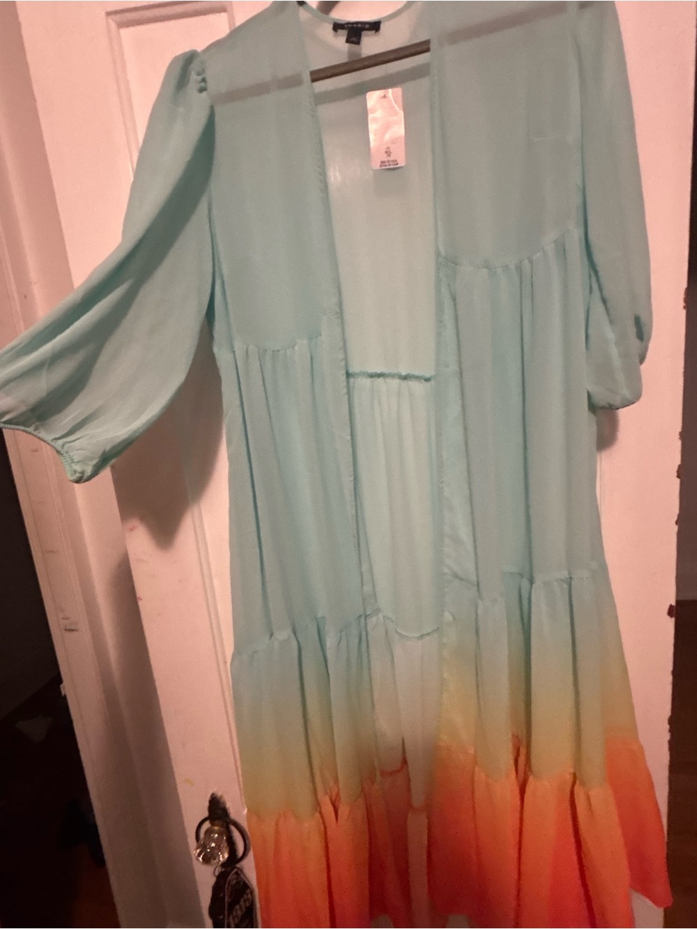 Torrid Chiffon Ombre Tiered Kimono - Mint to Coral